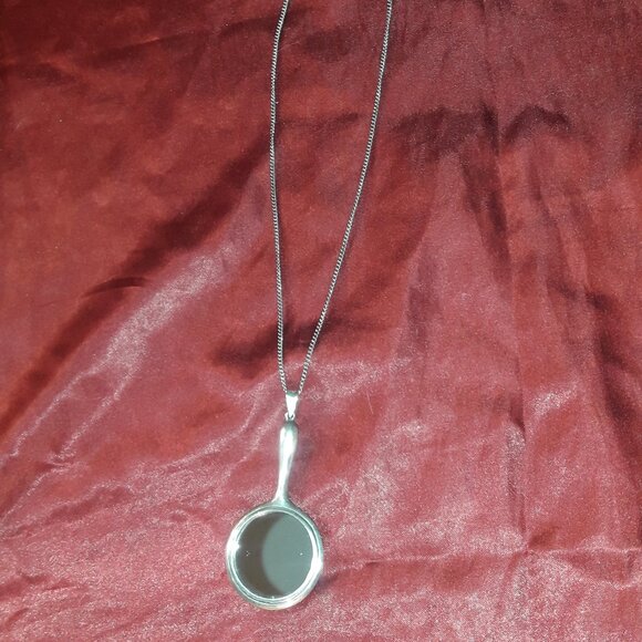 925 Sterling Silver Pendant Vintage 90s Hand Mirror on Silvertone Chain Extender - Picture 2 of 8